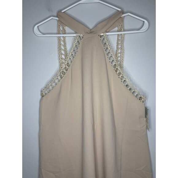 CUPSHE NEW Sunshine Vibes Neutral Mini Dress Womens L Beige Halter Tie Bridal - Picture 8 of 11